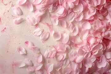 Poster - bunch of pink petals floating in the air, Cherry blossom petals Falling cherry blossom petals in pastel pink
