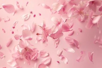 Poster - bunch of pink petals floating in the air, Cherry blossom petals Falling cherry blossom petals in pastel pink