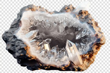 Leinwandbilder - purple crystal with white star on it, Crystal geode, 3D cracked open revealing sparkling crystals inside Transparent background