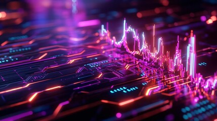 Poster - Vibrant digital design featuring dynamic waveforms and glowing circuit patterns, perfect for modern technology themes.