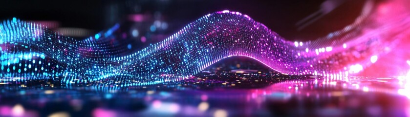 Poster - Vibrant abstract waves of light in blue and pink hues, creating a visually dynamic and energetic atmosphere suitable for backgrounds.