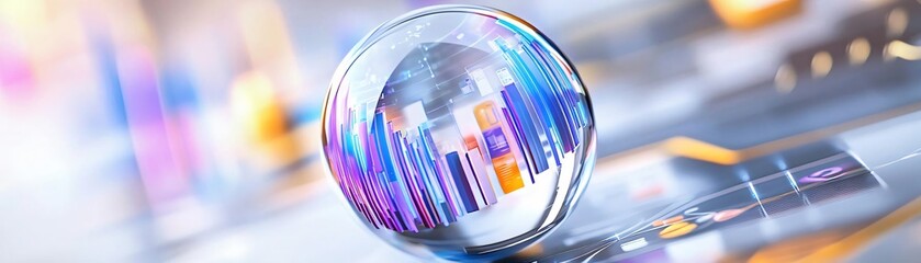 Poster - A crystal sphere reflecting colorful data visualization charts, symbolizing analytics and digital transformation in business.