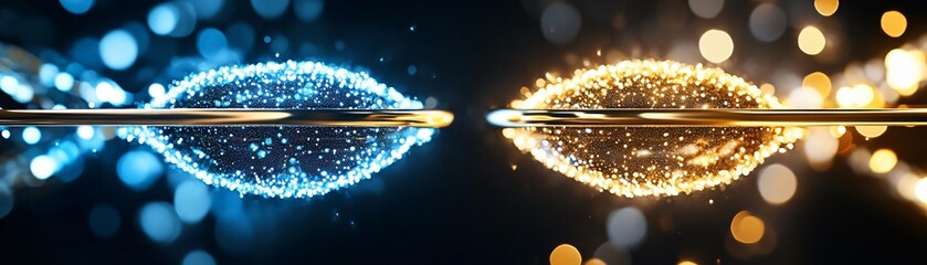 Wall Mural - A stunning visual of glowing particles in blue and gold, representing energy and connection in a mesmerizing display.