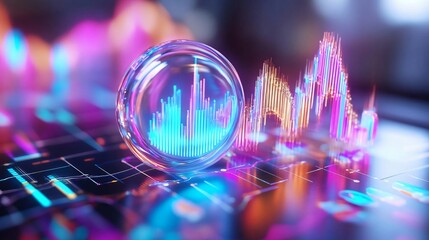 Poster - A vibrant digital graphic showcasing financial data with glowing charts, emphasizing technology and analytics in modern finance.