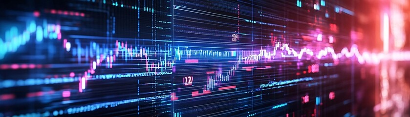 Poster - Dynamic abstract digital background with vibrant lines and glowing graphs representing data flow and technology concepts.