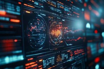 Poster - Futuristic data visualization with vibrant colors and intricate designs, suitable for technology and digital themes.