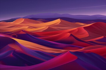 Wall Mural - A surreal desert landscape with sand dunes in shades of purple, red, and orange.