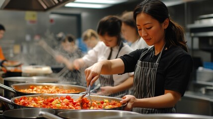 Female Chef Stirring Food in