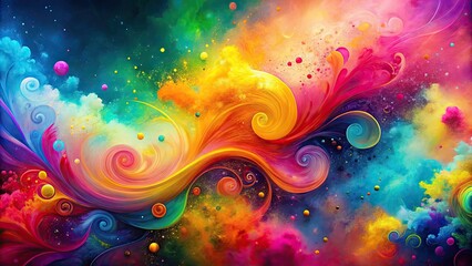 Wall Mural - Abstract watercolor background with vibrant neon swirls and splatters , watercolor, abstract, background, vibrant, neon