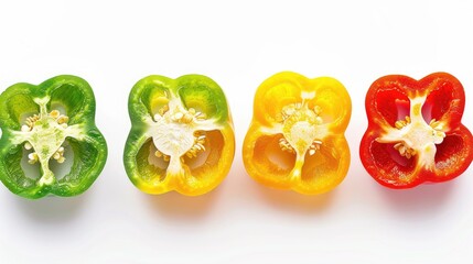 Wall Mural - Colorful bell pepper slices on white background with clipping path