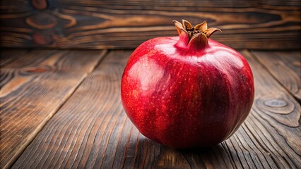 Close-up of a juicy, ripe pomegranate fruit on a wooden table , Pomegranate, fruit, red, juicy, seeds, antioxidant, healthy