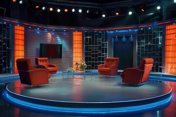 Wall Mural - Talk Show: Broadcast of Evening Television Talk Show with Studio Interview and Live Production