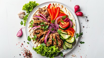 Wall Mural - A plate of food with meat, vegetables, and spices