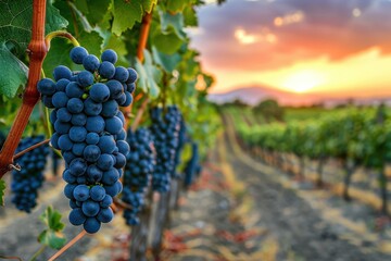 Wall Mural - A bunch of grapes hanging from a vine