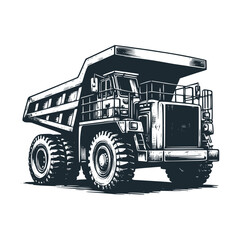 Sticker - The heavy truck. Black white vector illustration.
