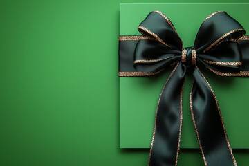 Wall Mural - Elegant Black and Gold Bow on Green Background