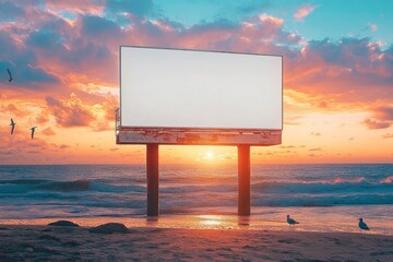 Poster - Blank Billboard on a Beach at Sunset