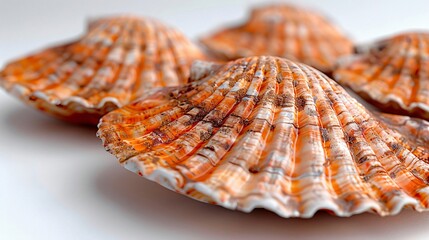 Seashells Closeup: Orange and White Shell on White Background