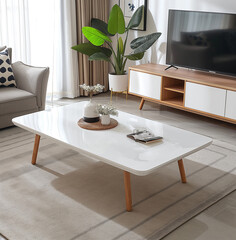 Wall Mural - there is a white coffee table with a plant on it