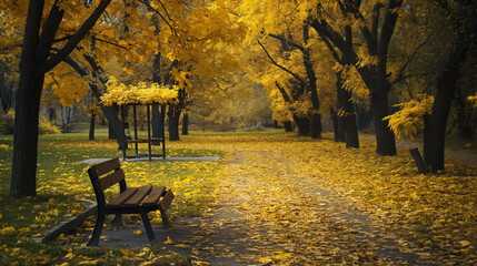 Wall Mural - there is a park bench sitting in the middle of a park