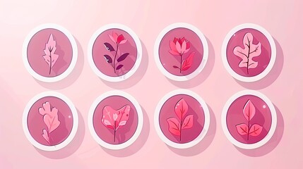 Poster - a sticker sheet with a pink background and simple hand drawn illustrations of leaves