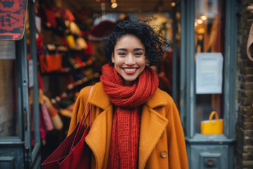 Wall Mural - Happy smart woman carrying bags in a shopping street