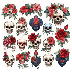 Wall Mural - a close up of a bunch of skulls with roses on them