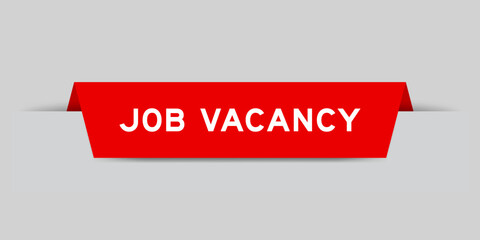 Sticker - Red color inserted label with word job vacancy on gray background