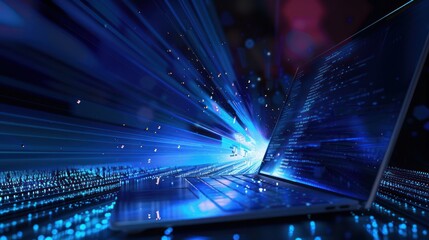 Poster - Laptop with Blue Lights and Code on Screen