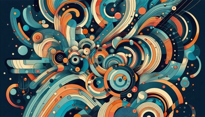 Wall Mural - 4K Abstract wallpaper colorful design, shapes and textures, colored background, teal and orange colores.