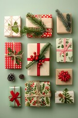 Wall Mural - Sleek Seasonal Bliss: Red and Green Wrapped Gift