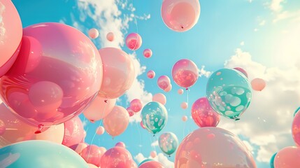 Wall Mural - eyecatching colorful balloons in the sky background, in the style of surreal landscapes