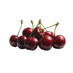 A group of fresh cherries, watercolor illustration, rich red, isolated on white background. 