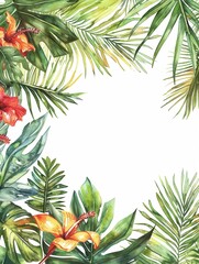 Wall Mural - Tropical Frame. Exotic Floral Border for Beach Wedding Party Design