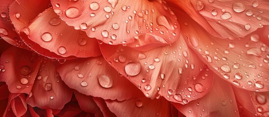 Aufkleber - Macro shot of coral red peony petals with water drops creating a textured background for your design with copy space image