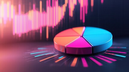 Poster - Colorful Pie Chart with Neon Background.