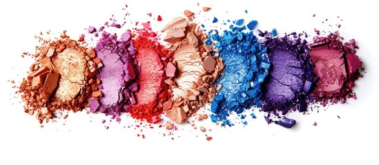 Poster - Eye shadow makeup set crushed isolated on white background with copy space image