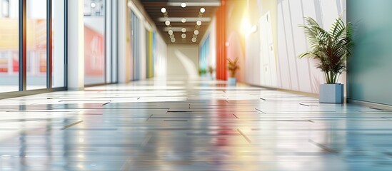 Poster - Product displays in a hallway with a blurred corridor background provide a perfect setting for a copy space image