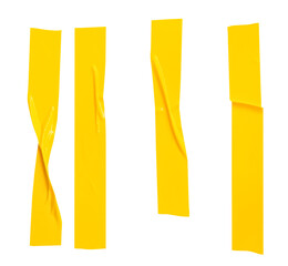 Wall Mural - Top view set of wrinkled or crumpled yellow adhesive vinyl tape or cloth tape in stripe shape isolated with clipping path in png file format