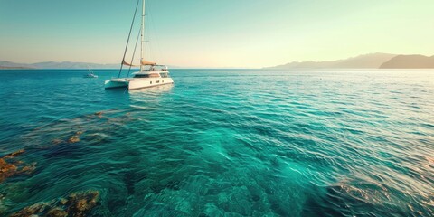 Wall Mural - Luxury Yacht sailing on the clear turquoise sea