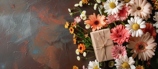 Aufkleber - A lovely arrangement of flowers accompanied by a gift in a copy space image