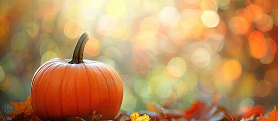Poster - Pumpkin on a blurry background with room for text or image. Creative banner. Copyspace image