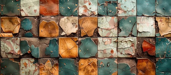 Canvas Print - Background with old broken tiles providing a copy space image