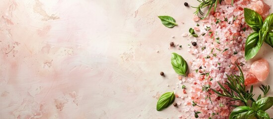 Aufkleber - Background with copy space image featuring Himalayan salt and ombalo herb promoting a healthy food concept