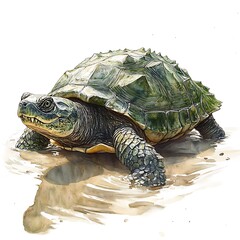 Wall Mural - Watercolor illustration of a turtle walking on sand.