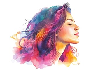 Wall Mural - Watercolor Portrait of a Woman with Closed Eyes.