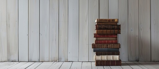 Wall Mural - A stack of books with copy space image