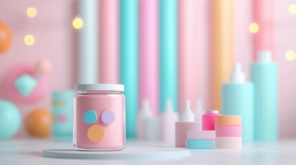 Poster - Colorful Glass Jar with Pastel Background.