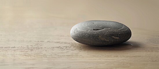 Aufkleber - A Zen spa stone placed on a simple wooden surface with ample copy space image available