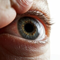 Objects pointing to their own eyes or eyebrows, macro photography, isolated on transparent backgrounds